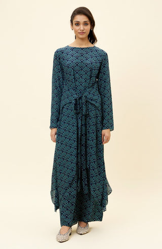 Sva By Sonam And Paras Modi-Blue Feather Print Tunic With Pant-INDIASPOPUP.COM