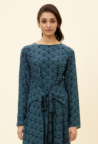 Sva By Sonam And Paras Modi-Blue Feather Print Tunic With Pant-INDIASPOPUP.COM