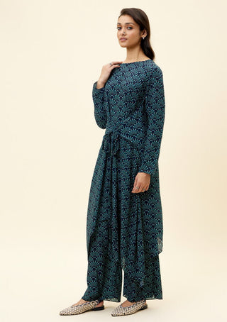 Sva By Sonam And Paras Modi-Blue Feather Print Tunic With Pant-INDIASPOPUP.COM