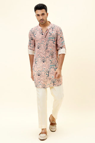 Sva By Sonam And Paras Modi Men-Pink Short Shirt Style Kurta-INDIASPOPUP.COM