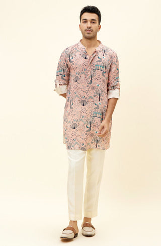 Sva By Sonam And Paras Modi Men-Pink Short Shirt Style Kurta-INDIASPOPUP.COM