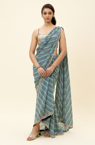 Sva By Sonam And Paras Modi-Multicolor Leaf Sari With Blouse-INDIASPOPUP.COM