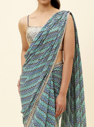 Sva By Sonam And Paras Modi-Multicolor Leaf Sari With Blouse-INDIASPOPUP.COM