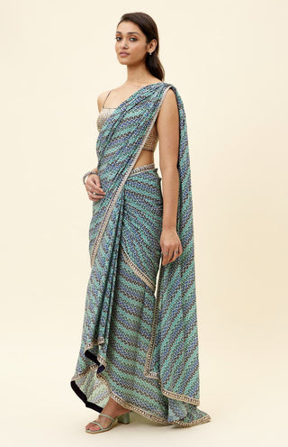 Sva By Sonam And Paras Modi-Multicolor Leaf Sari With Blouse-INDIASPOPUP.COM