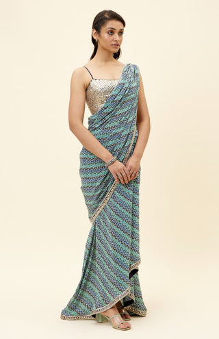 Sva By Sonam And Paras Modi-Multicolor Leaf Sari With Blouse-INDIASPOPUP.COM