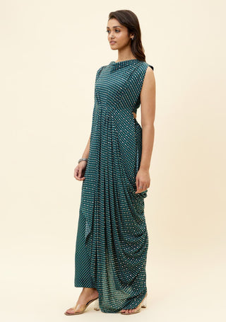 Sva By Sonam And Paras Modi-Blue Print Embellished Draped Top With Pants-INDIASPOPUP.COM