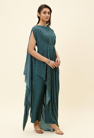 Sva By Sonam And Paras Modi-Blue Print Embellished Draped Top With Pants-INDIASPOPUP.COM