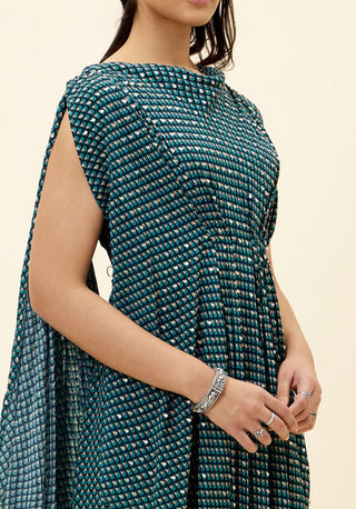 Sva By Sonam And Paras Modi-Blue Print Embellished Draped Top With Pants-INDIASPOPUP.COM