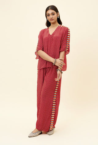 Sva By Sonam And Paras Modi-Rasa Red Geo Print Top With Trouser-INDIASPOPUP.COM