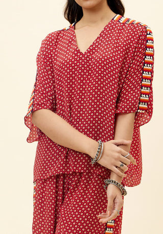 Sva By Sonam And Paras Modi-Rasa Red Geo Print Top With Trouser-INDIASPOPUP.COM