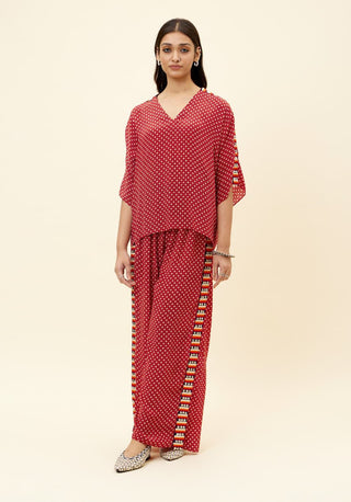 Sva By Sonam And Paras Modi-Rasa Red Geo Print Top With Trouser-INDIASPOPUP.COM