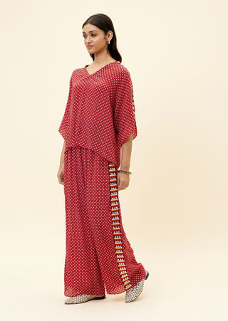 Sva By Sonam And Paras Modi-Rasa Red Geo Print Top With Trouser-INDIASPOPUP.COM