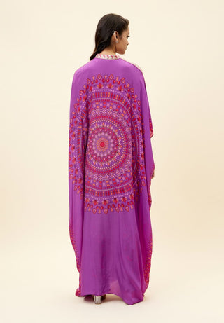 Sva By Sonam And Paras Modi-Purple Ravi Butta Print Kaftan With Pant-INDIASPOPUP.COM