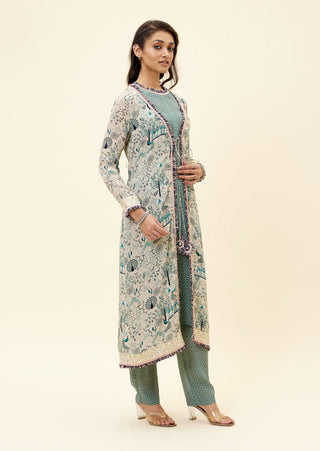 Sva By Sonam And Paras Modi-Beige Printed Tunic With Pant And Jacket-INDIASPOPUP.COM