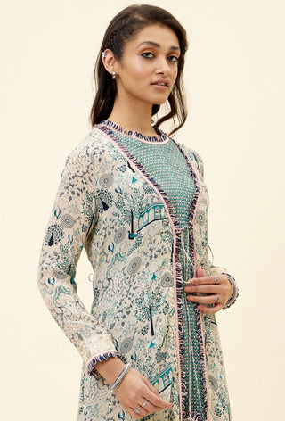 Sva By Sonam And Paras Modi-Beige Printed Tunic With Pant And Jacket-INDIASPOPUP.COM