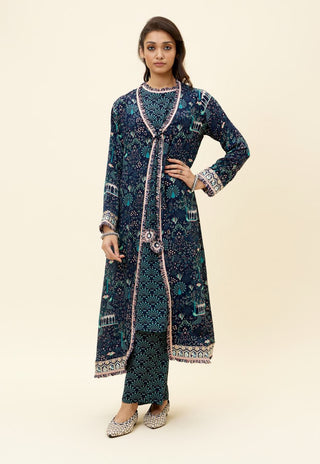 Sva By Sonam And Paras Modi-Blue Printed Tunic With Pant And Jacket-INDIASPOPUP.COM