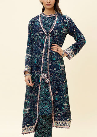 Sva By Sonam And Paras Modi-Blue Printed Tunic With Pant And Jacket-INDIASPOPUP.COM