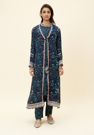 Sva By Sonam And Paras Modi-Blue Printed Tunic With Pant And Jacket-INDIASPOPUP.COM