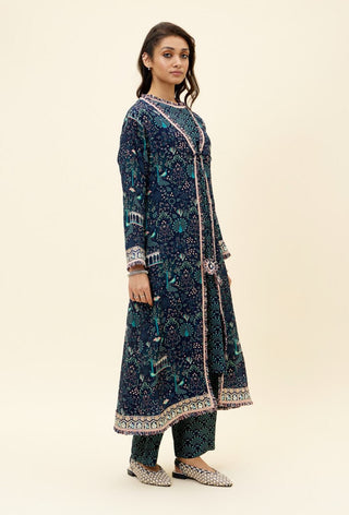 Sva By Sonam And Paras Modi-Blue Printed Tunic With Pant And Jacket-INDIASPOPUP.COM