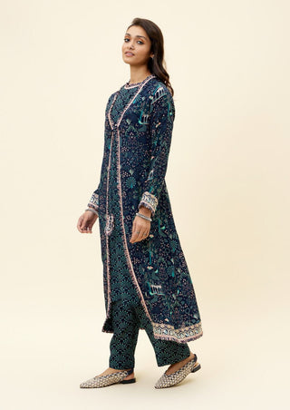 Sva By Sonam And Paras Modi-Blue Printed Tunic With Pant And Jacket-INDIASPOPUP.COM