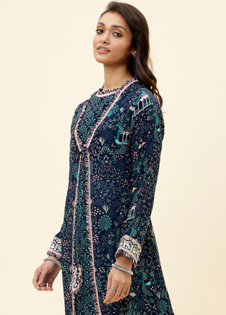 Sva By Sonam And Paras Modi-Blue Printed Tunic With Pant And Jacket-INDIASPOPUP.COM