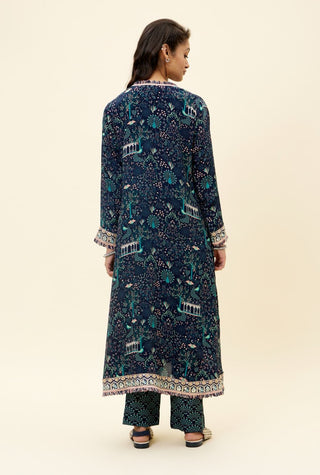 Sva By Sonam And Paras Modi-Blue Printed Tunic With Pant And Jacket-INDIASPOPUP.COM