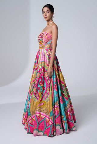 Siddhartha Bansal-Mastani Pink And Green Embroidered Gown-INDIASPOPUP.COM
