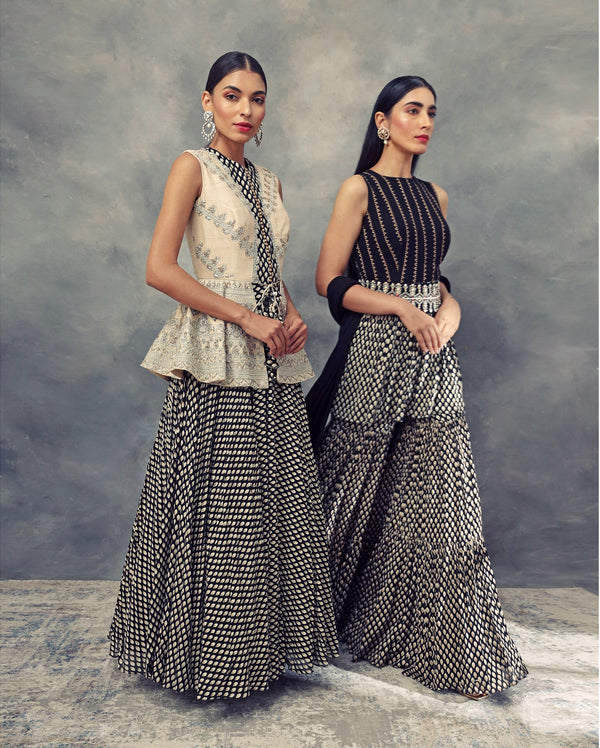 Bhumika Sharma-Ivory Embroidered Jacket With A Black Bindu Print Anarkali-INDIASPOPUP.COM