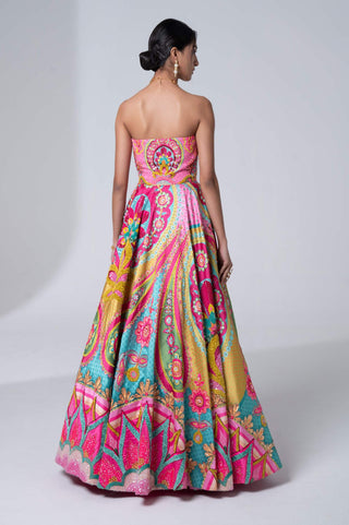 Siddhartha Bansal-Mastani Pink And Green Embroidered Gown-INDIASPOPUP.COM