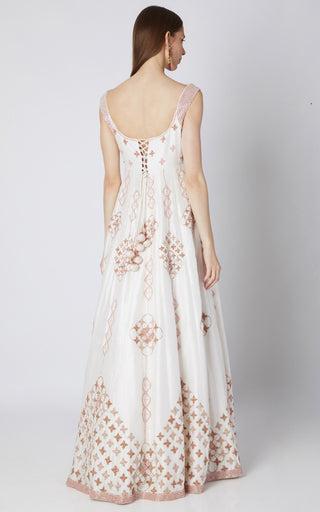 Pink Peacock Couture-Off White Embroidered Gown-INDIASPOPUP.COM