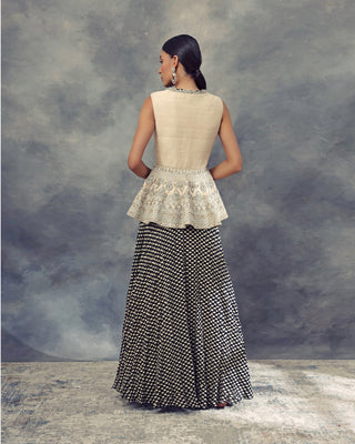 Bhumika Sharma-Ivory Embroidered Jacket With A Black Bindu Print Anarkali-INDIASPOPUP.COM