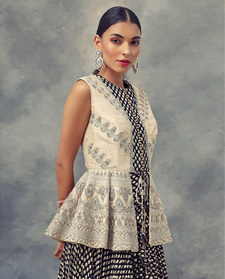 Bhumika Sharma-Ivory Embroidered Jacket With A Black Bindu Print Anarkali-INDIASPOPUP.COM