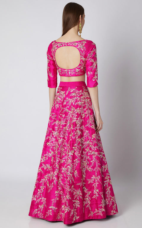 Pink Peacock Couture-Fuchsia Embroidered Lehenga Set-INDIASPOPUP.COM