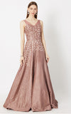 Pink Peacock Couture-Biscuit Brown Embroidered Sleeveless Gown-INDIASPOPUP.COM