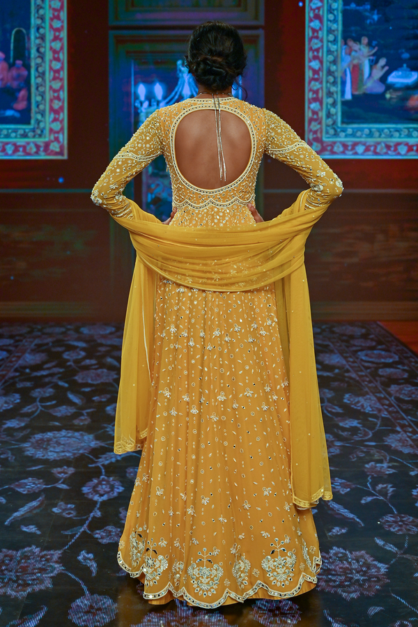 Ridhi Mehra-Golden Yellow Embroidered Anarkali-INDIASPOPUP.COM