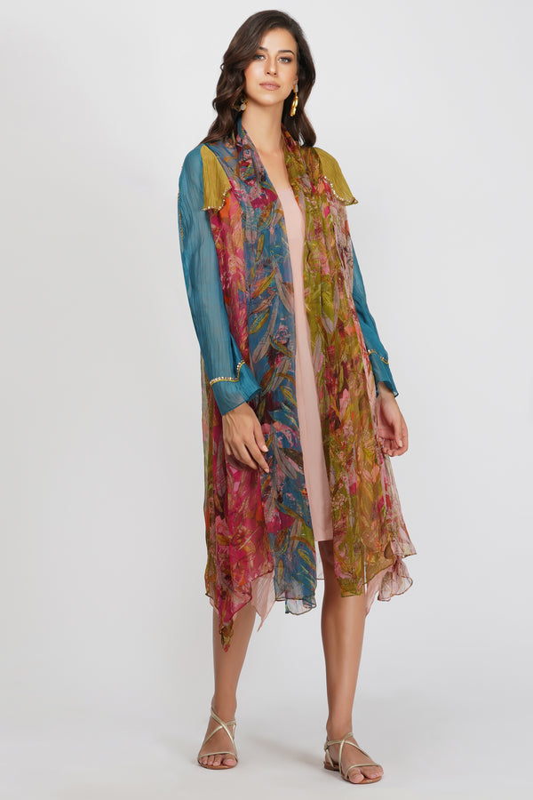 Devyani Mehrotra-Multicolor Scarf Trench Dress-INDIASPOPUP.COM