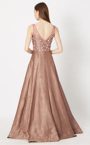 Pink Peacock Couture-Biscuit Brown Embroidered Sleeveless Gown-INDIASPOPUP.COM
