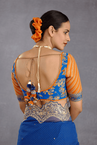 Torani-Persian Blue Huma Sari With Blouse-INDIASPOPUP.COM