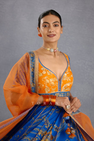 Torani-Blue Orange Waheeda Anarkali Set-INDIASPOPUP.COM