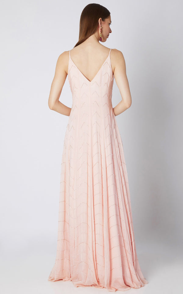 Pink Peacock Couture-Peach Embroidered Sleeveless Gown-INDIASPOPUP.COM