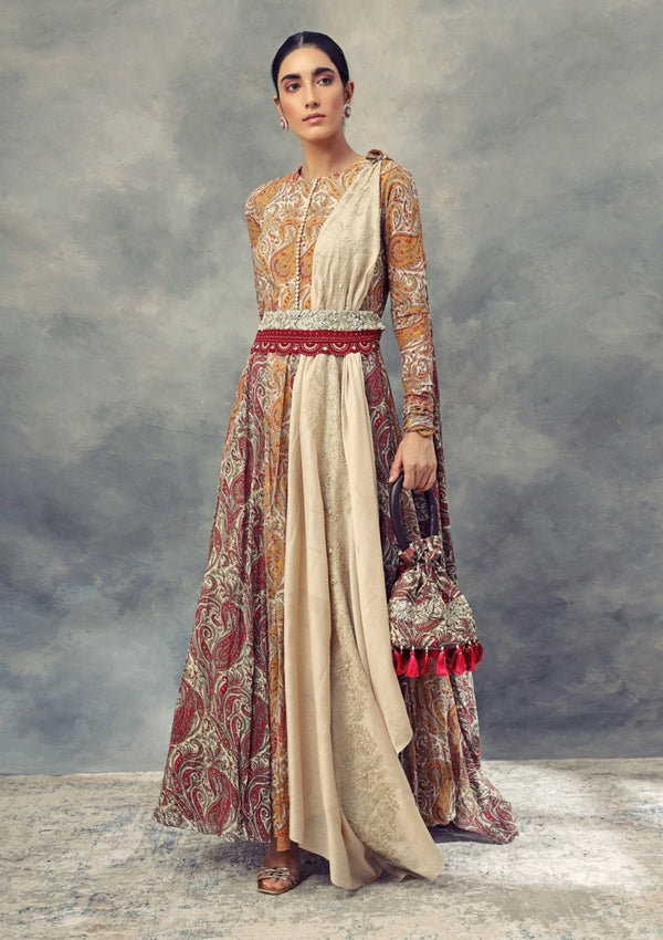 Bhumika Sharma-Ambi Jaal Print Anarkali With Embroidered Dupatta & Belt-INDIASPOPUP.COM