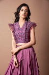 K-Anshika-Pink Ruffled Skirt With Frill Crop Top-INDIASPOPUP.COM