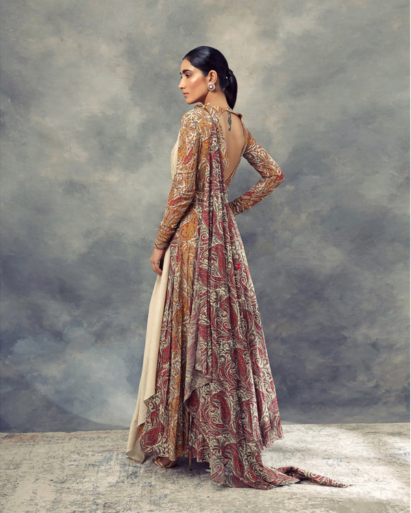 Bhumika Sharma-Ambi Jaal Print Anarkali With Embroidered Dupatta & Belt-INDIASPOPUP.COM