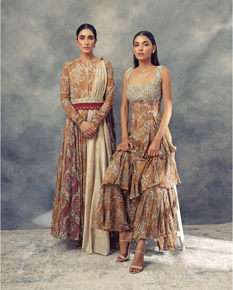 Bhumika Sharma-Ambi Jaal Print Anarkali With Embroidered Dupatta & Belt-INDIASPOPUP.COM