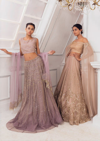 Charu & Vasundhara-Lavender Top With Lehenga & Dupatta-INDIASPOPUP.COM