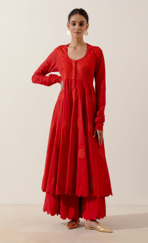 Label Earthen-Red Kurta With Pants-INDIASPOPUP.COM