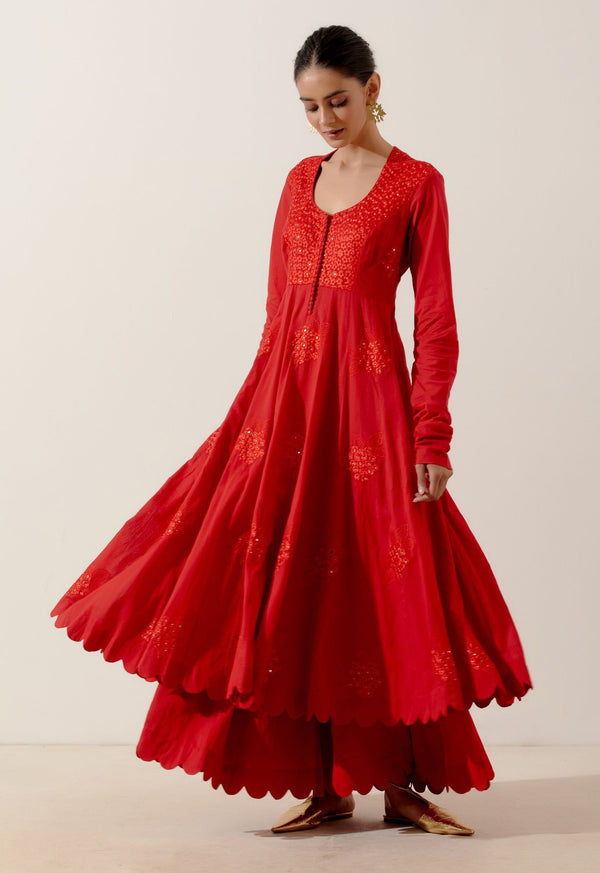 Label Earthen-Red Kurta With Pants-INDIASPOPUP.COM