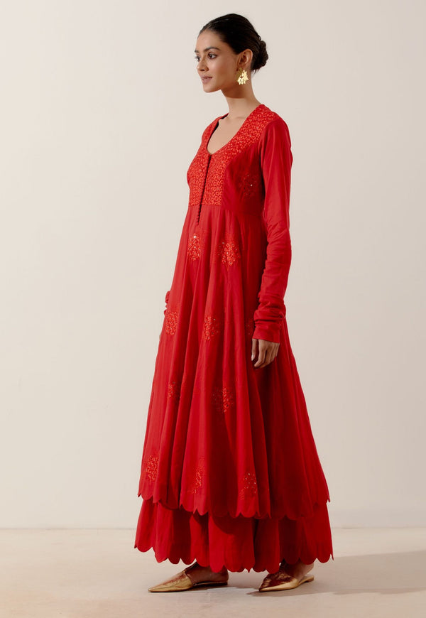 Label Earthen-Red Kurta With Pants-INDIASPOPUP.COM