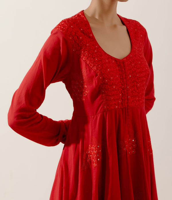 Label Earthen-Red Kurta With Pants-INDIASPOPUP.COM