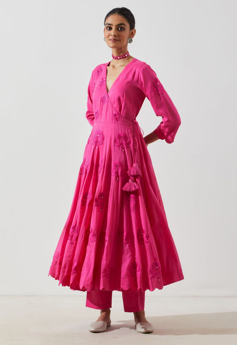 Label Earthen-Rani Pink Kurta With Pant-INDIASPOPUP.COM